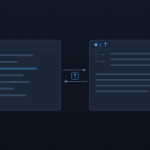 Abstract illustration of a two-pane SFTP file transfer reaching the Linux root filesystem through a sudo-elevated channel.