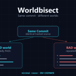 Same commit, GOOD world and BAD world, Worldbisect reduces to minimal cause ENV:USERNAME